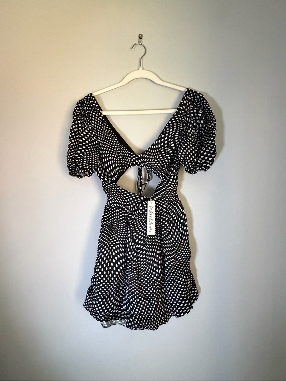 For Love & Lemons Black White Polka Dot Cut Out Tie Ruffle A-Line Dress S